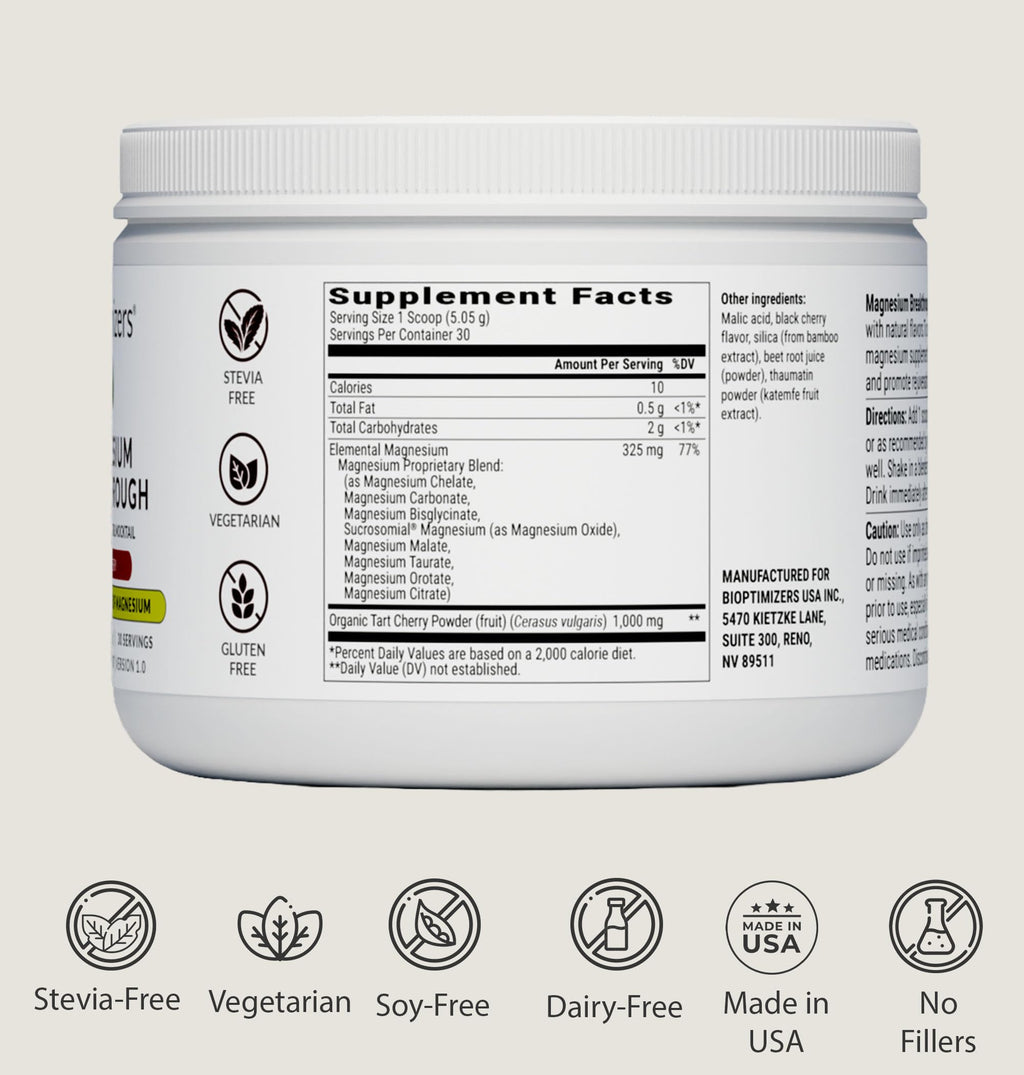 BIOptimizers Magnesium Breakthrough Drink - 8 Forms of Magnesium, Electrolytes, Sleep Health, Stress, Muscle Recovery, Heart Support | Glycinate, Citrate, Malate- Tart Cherry BIOptimizers Au supplements