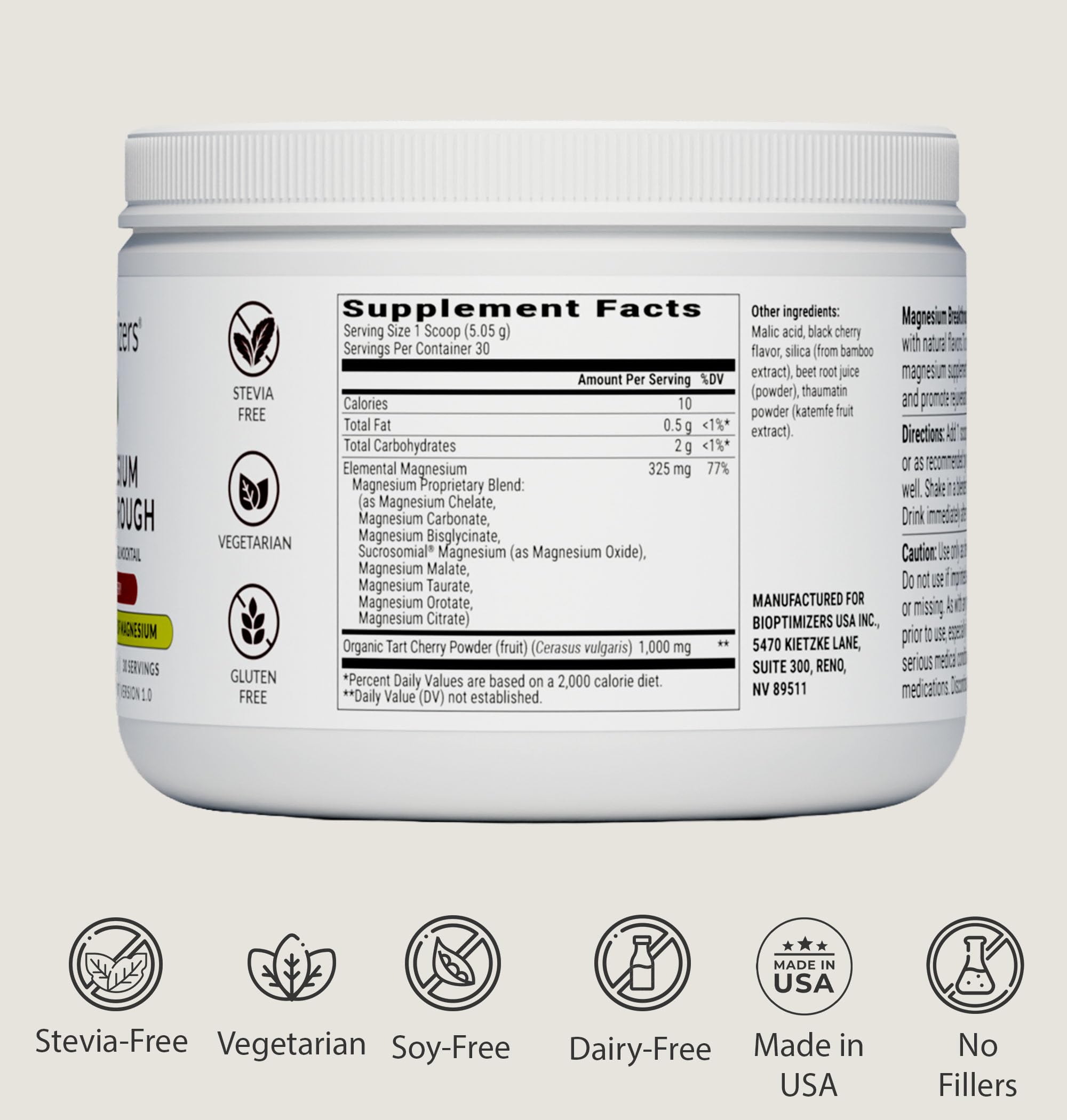 BIOptimizers Magnesium Breakthrough Drink - 8 Forms of Magnesium, Electrolytes, Sleep Health, Stress, Muscle Recovery, Heart Support | Glycinate, Citrate, Malate- Tart Cherry BIOptimizers Au supplements