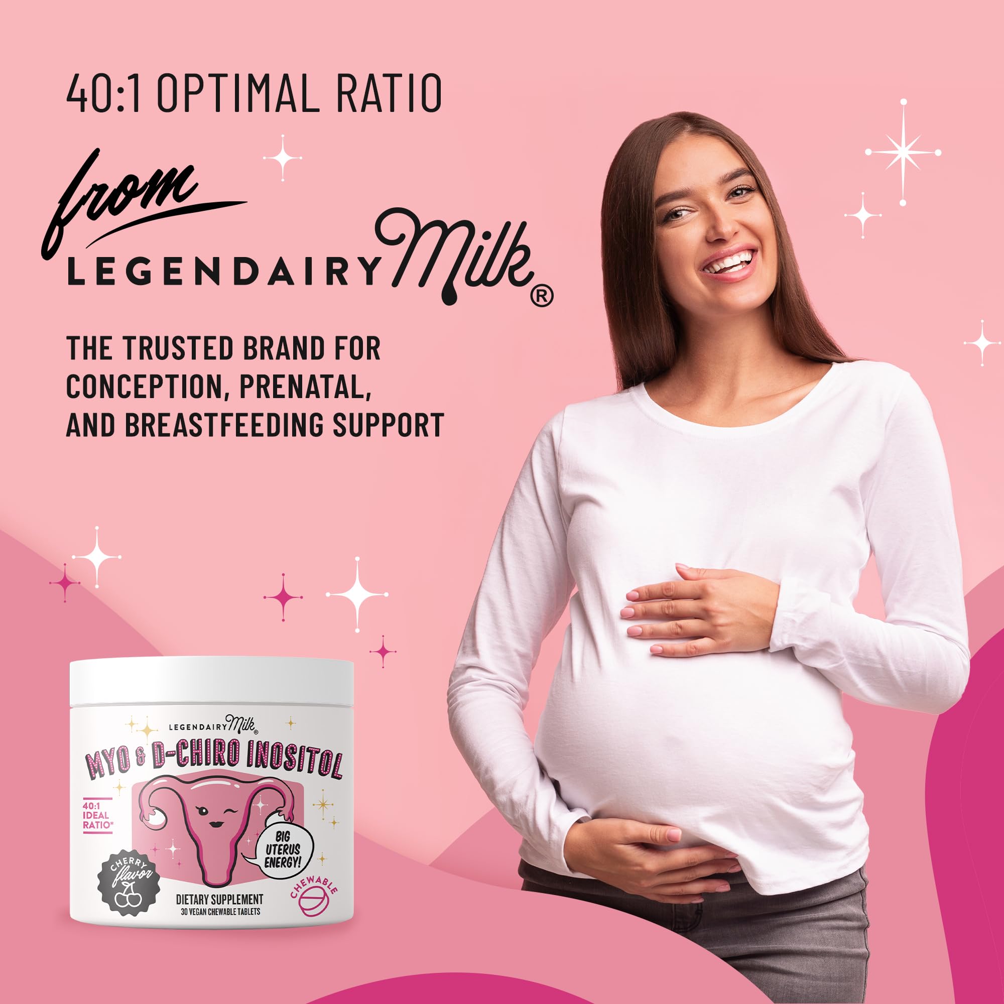 Legendairy Milk Myo-Inositol & D-Chiro Inositol Supplement for Women, 40:1 Ratio, PCOS & Fertility Support, Hormone Balance, Sugar Free Vegan Chewable Tablets, Cherry Flavor, 30 Day Supply Legendairy Milk Au supplements