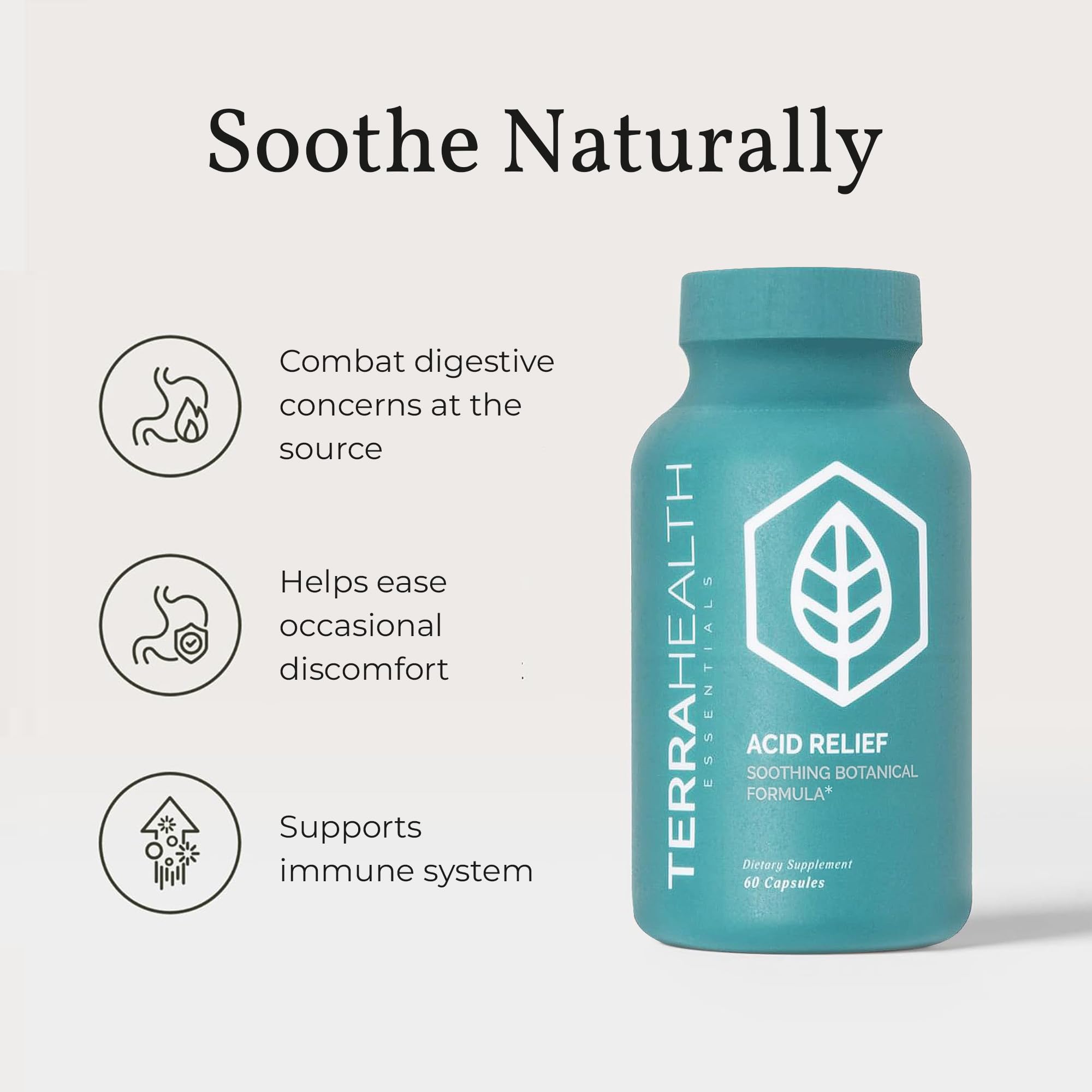 Terra Health Essentials Acid Relief - Plant Based Digestive Support Supplement for Comfortable Gut Function - Lemon Balm, Slippery Elm,