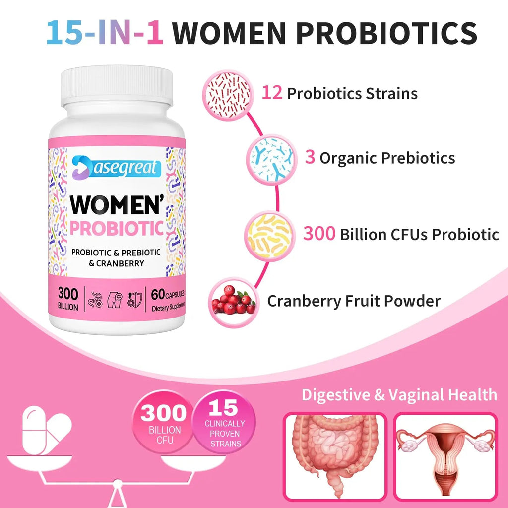 300 Billion CFUs Probiotics for Women,12 Strains Probiotics with Prebiotic Cranberry Heafetine Au supplements