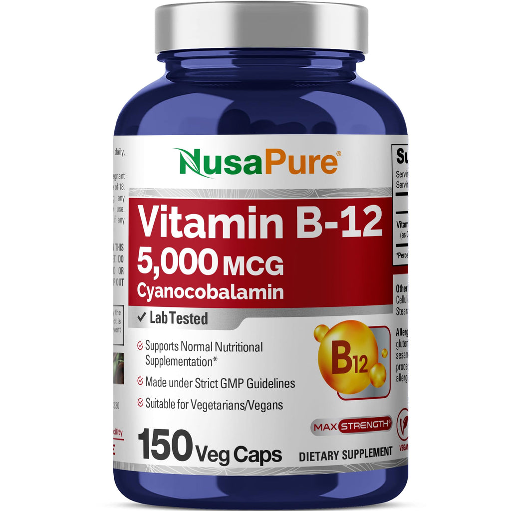 NusaPure Vitamin B12-5000 MCG 150 Veggie Capsules (Non-GMO, Vegan) - Max Strength Vitamin B12 NusaPure Au supplements