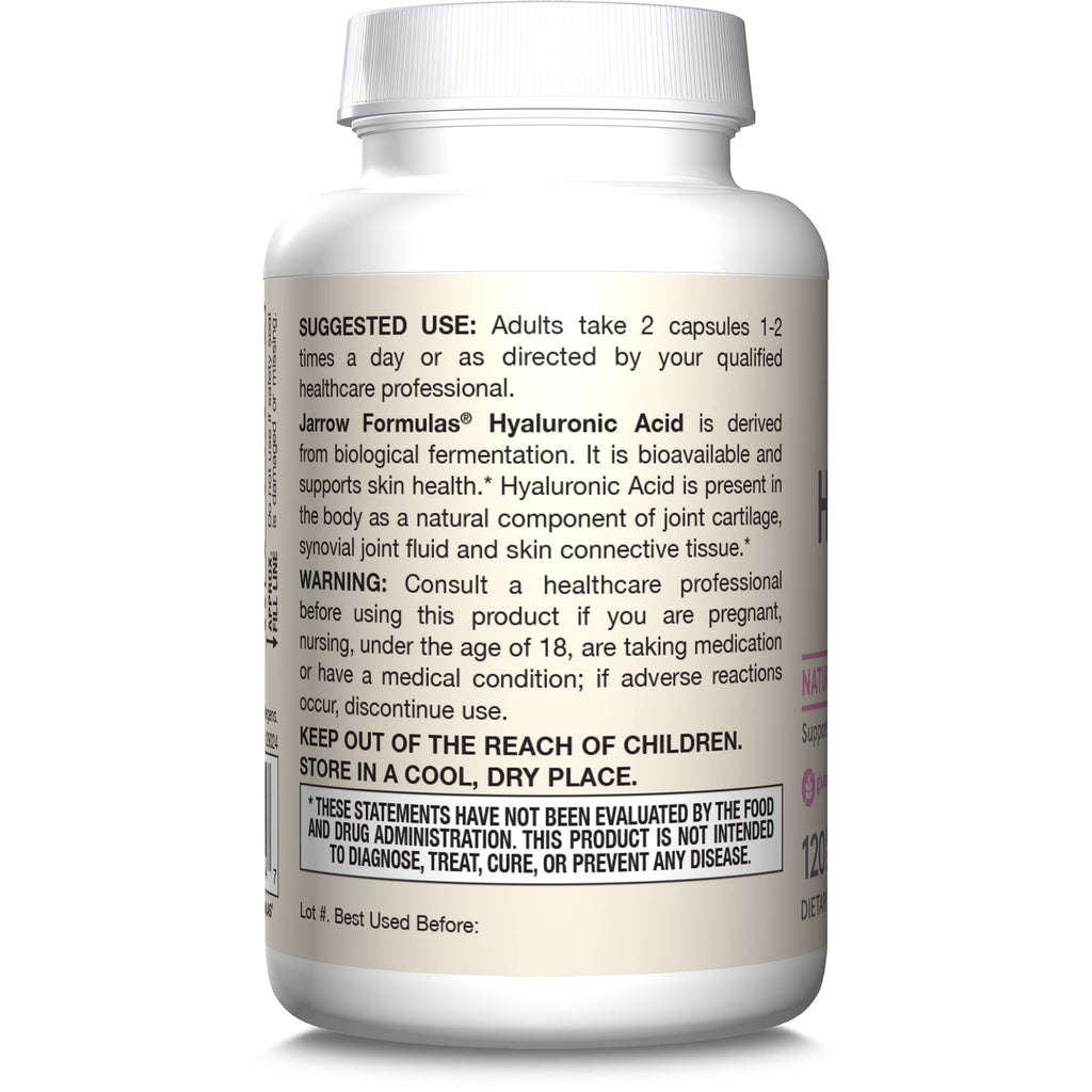 Jarrow Formulas® Hyaluronic Acid 120 mg, Dietary Supplement, Skin Health Support, 120 Veggie Capsules, Up to 60 Day Supply Jarrow Formulas Au supplements