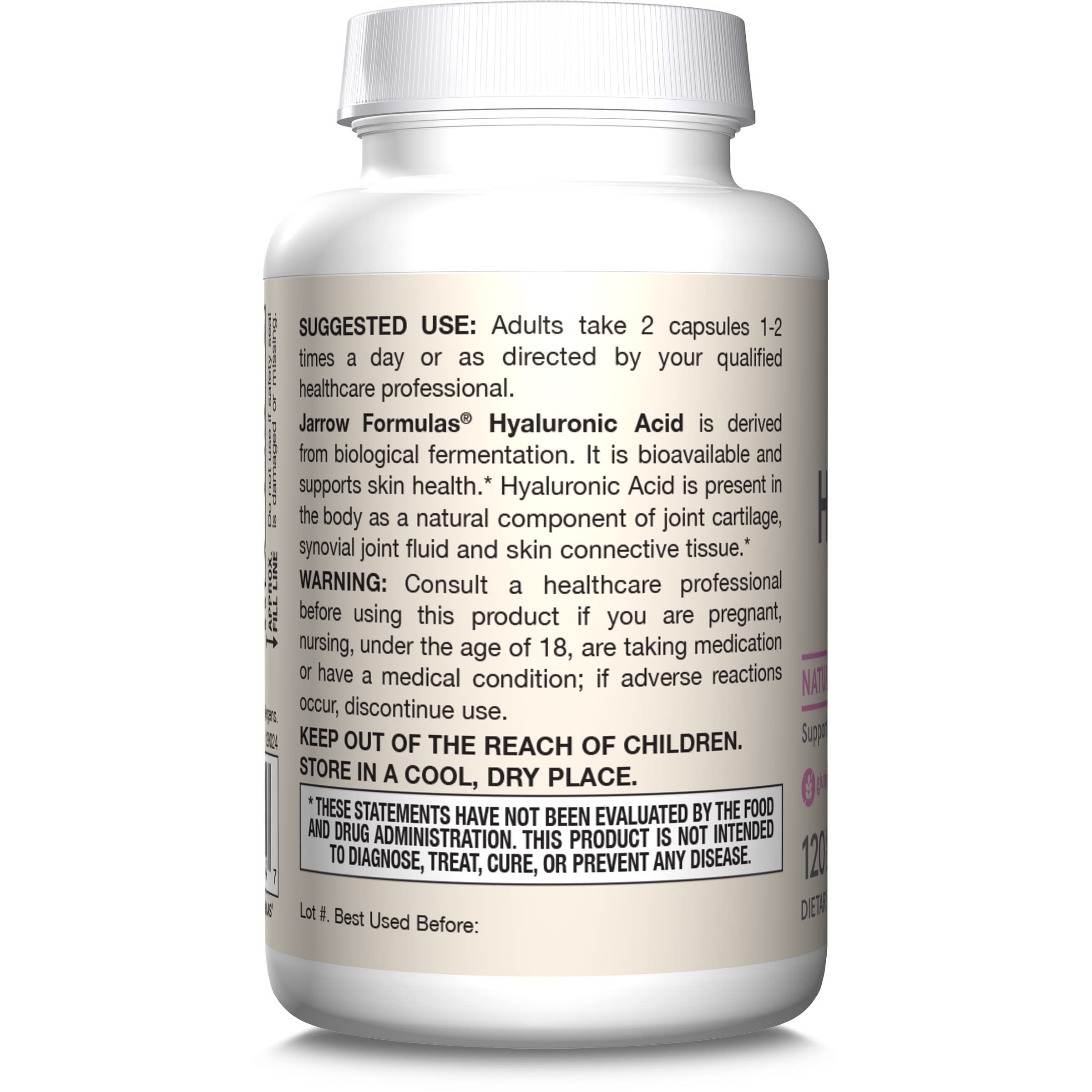 Jarrow Formulas® Hyaluronic Acid 120 mg, Dietary Supplement, Skin Health Support, 120 Veggie Capsules, Up to 60 Day Supply Jarrow Formulas Au supplements