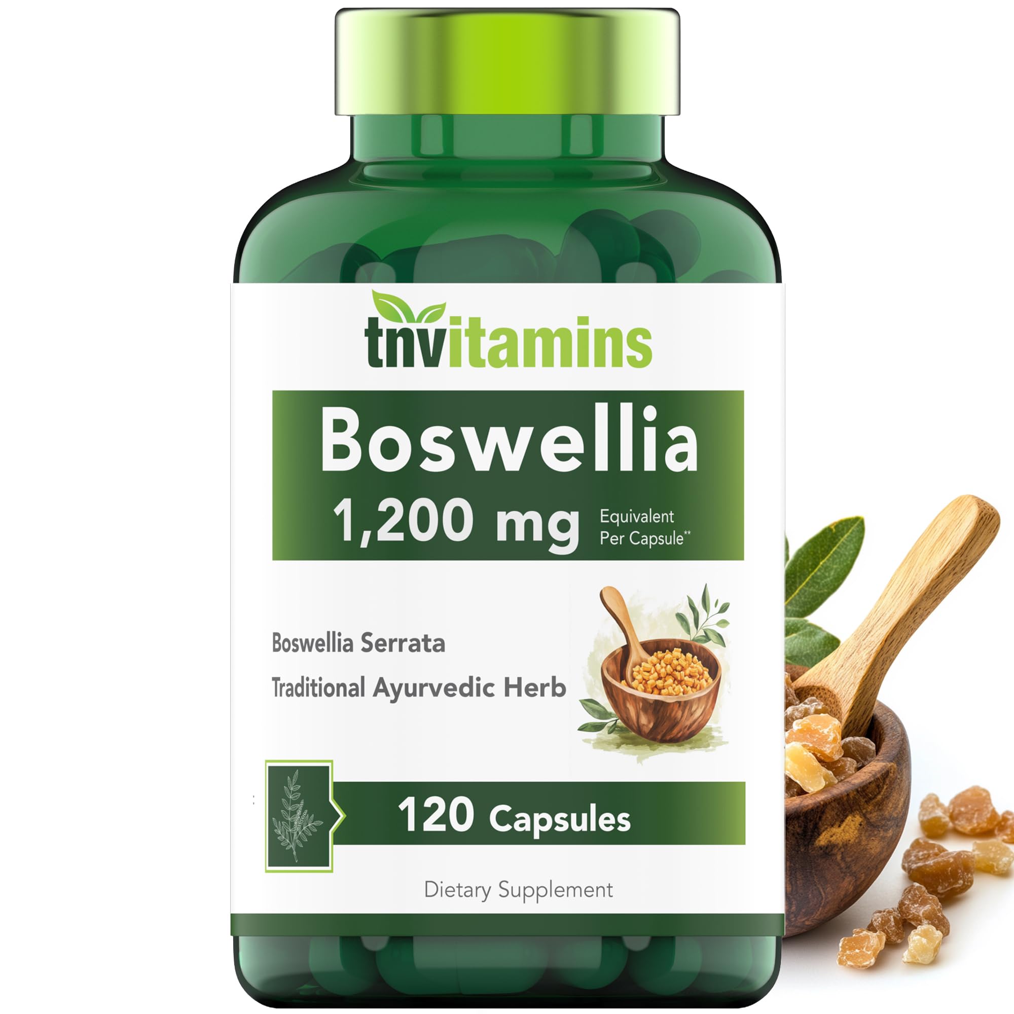 tnvitamins Boswellia Extract Capsules, 120 Count | 1,200 mg Per Capsule | 65% Boswellic Acids + 10:1 Concentrated Extract | Boswellia Serrata