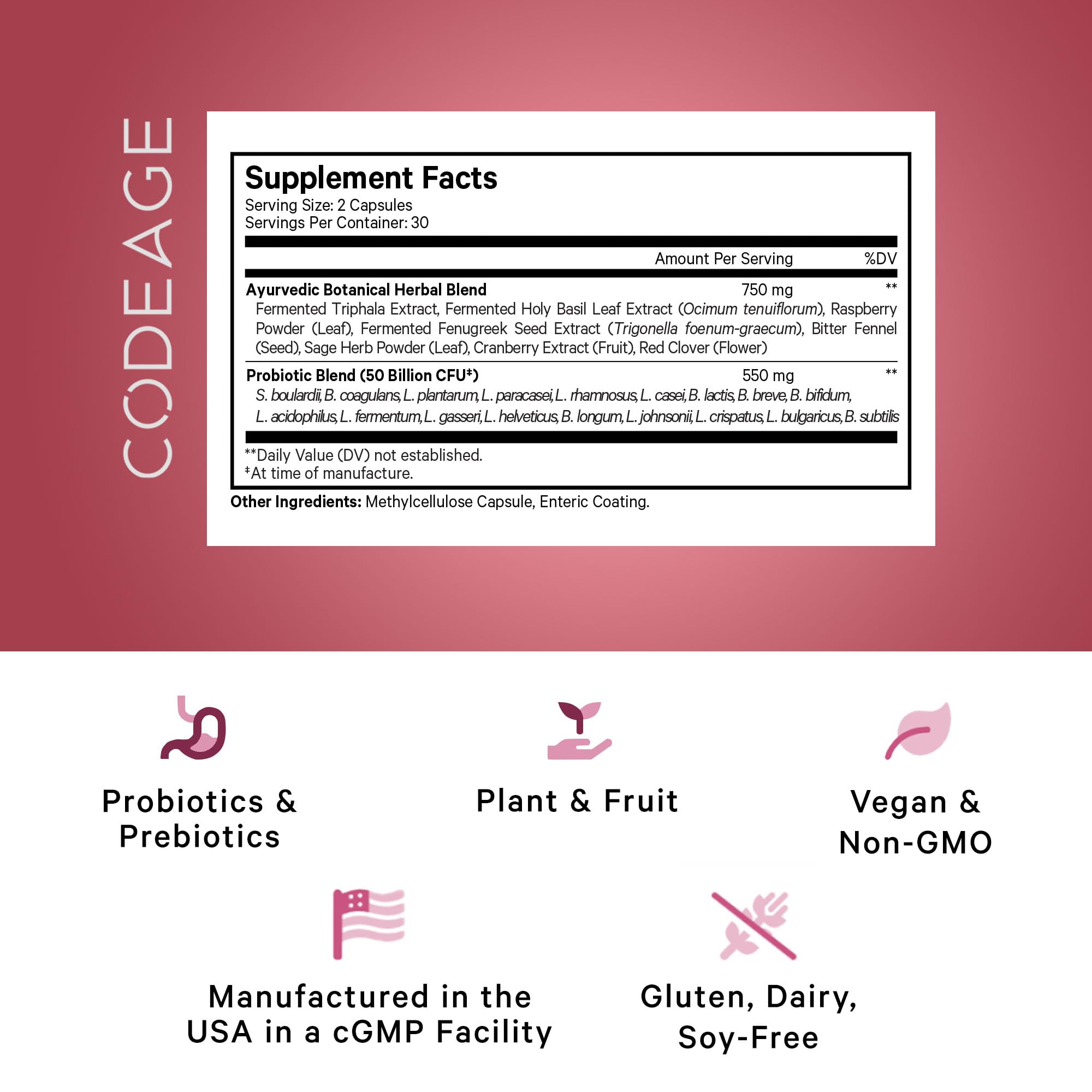 Codeage Women’s Probiotics Supplement - 50 Billion CFUs - SBO Probiotics & Prebiotics - Cranberries - Feminine Health - Fermented Botanical Blend, Whole Food Supplement - Vegan, Non-GMO - 60 Capsules Codeage Au supplements