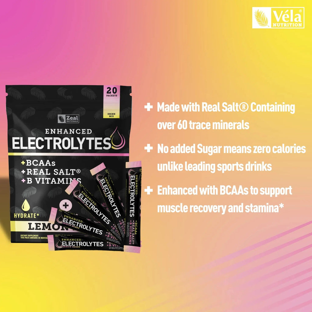 Enhanced Powder Stick Packs (Lemon Berry - 20 Packets) Sugar Free + BCAA B-Vitamins Zeal Naturals Au supplements