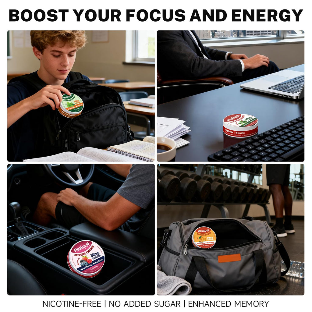 Healspot Nootropic Caffeine Pouches, Energy Pouches with 50mg Caffeine | Taurine | Vitamin B12 | Alpha-GPC | L-Theanine, Focus and Energy Supplements Variety Packs 5 Flavors Healspot Au supplements