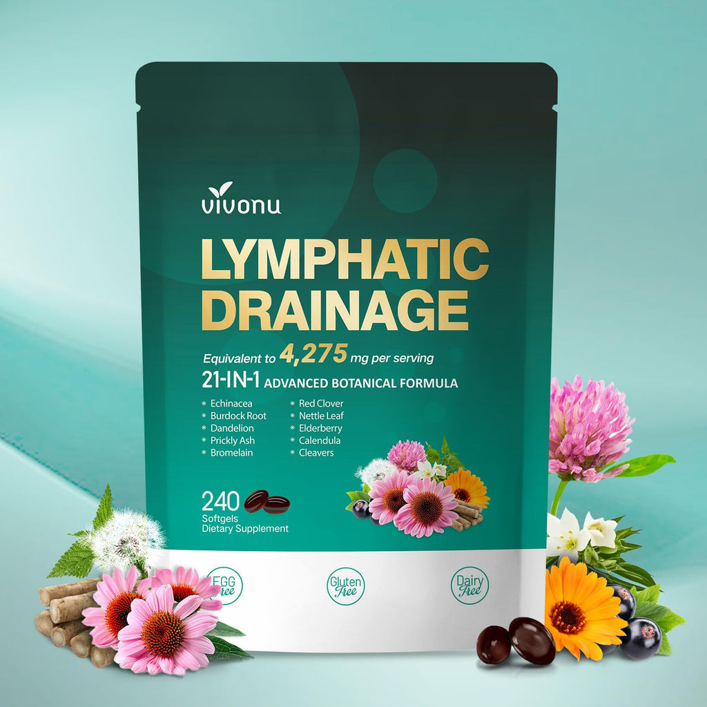 Lymphatic Drainage Supplements, 240 Softgels, Lymph System Support Supplement for Women & Men, 21-in-1 Herbal Blend with Echinacea, Dandelion, Burdock