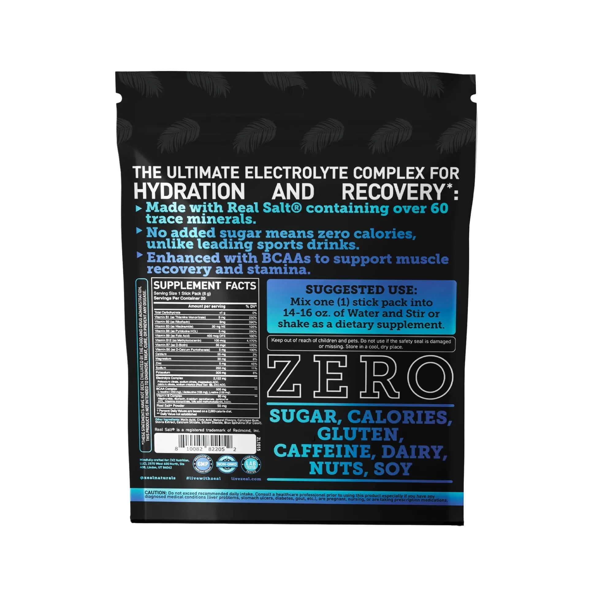 Enhanced Powder Stick Packs (Blue Raspberry - 20 Packets) Sugar Free + BCAA B-Vitamin Zeal Naturals Au supplements