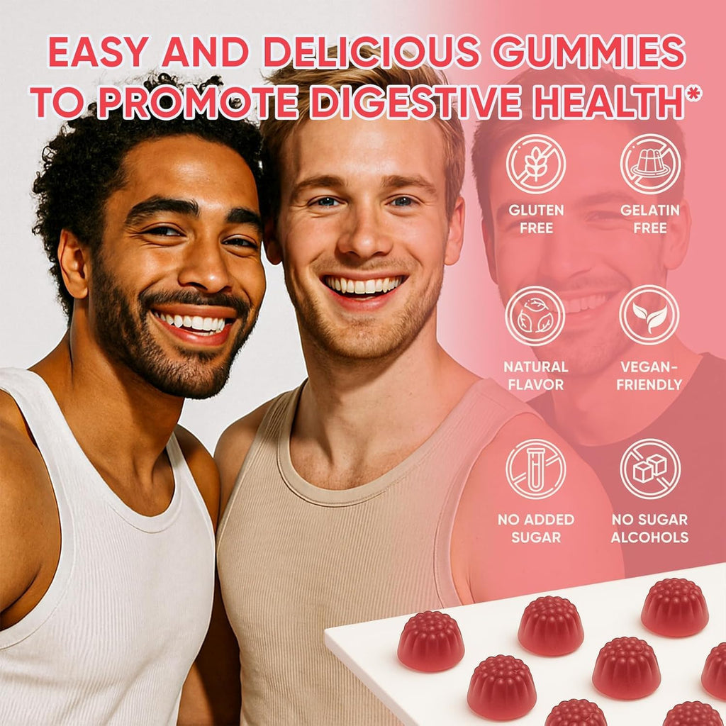 6525080 Clean Prebiotic Fiber Gummy, Clean Fiber Gummies for Men, Men Prebiotic Supplement for Digestive Gut Health, Non-GMO, 60 Gummies