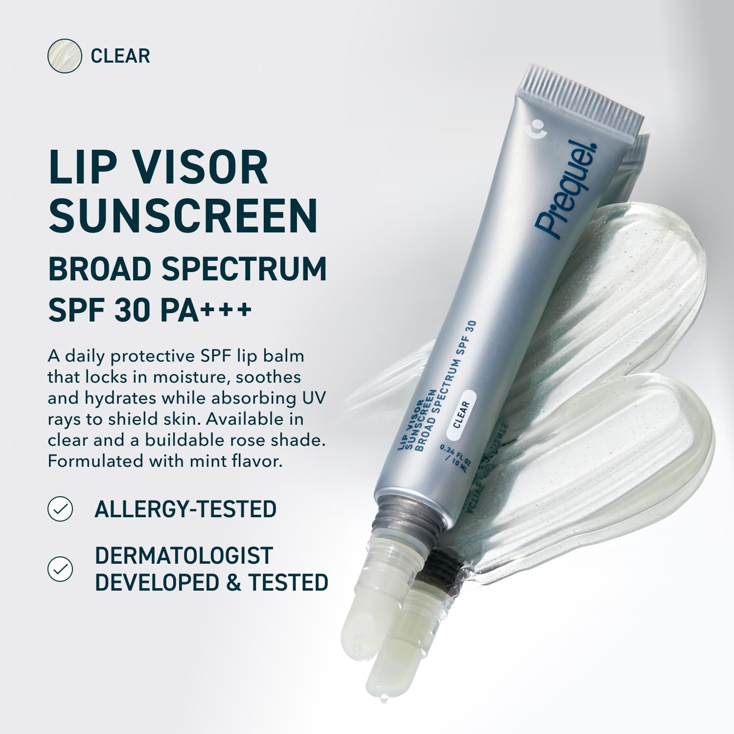 Prequel Skin Lip Visor, Clear Lip Balm with SPF 30 PA+++. Mint Flavored with Non-Sticky Finish