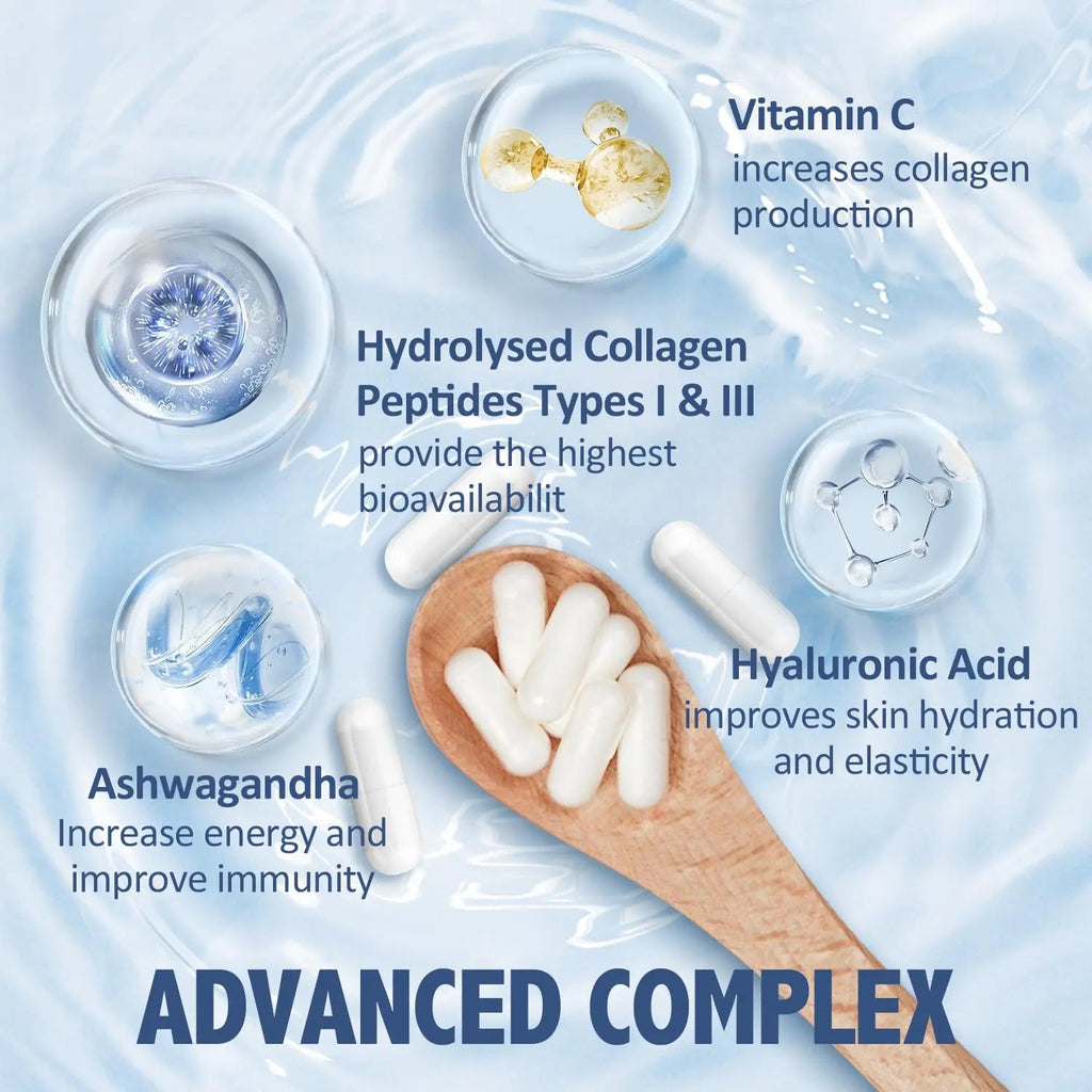 Marine Collagen Supplements for Women Men 2000mg 120 Capsules Hyaluronic Acid, Vitamin C, Vitamin E, & Ashwagandha Aoruilia Au supplements