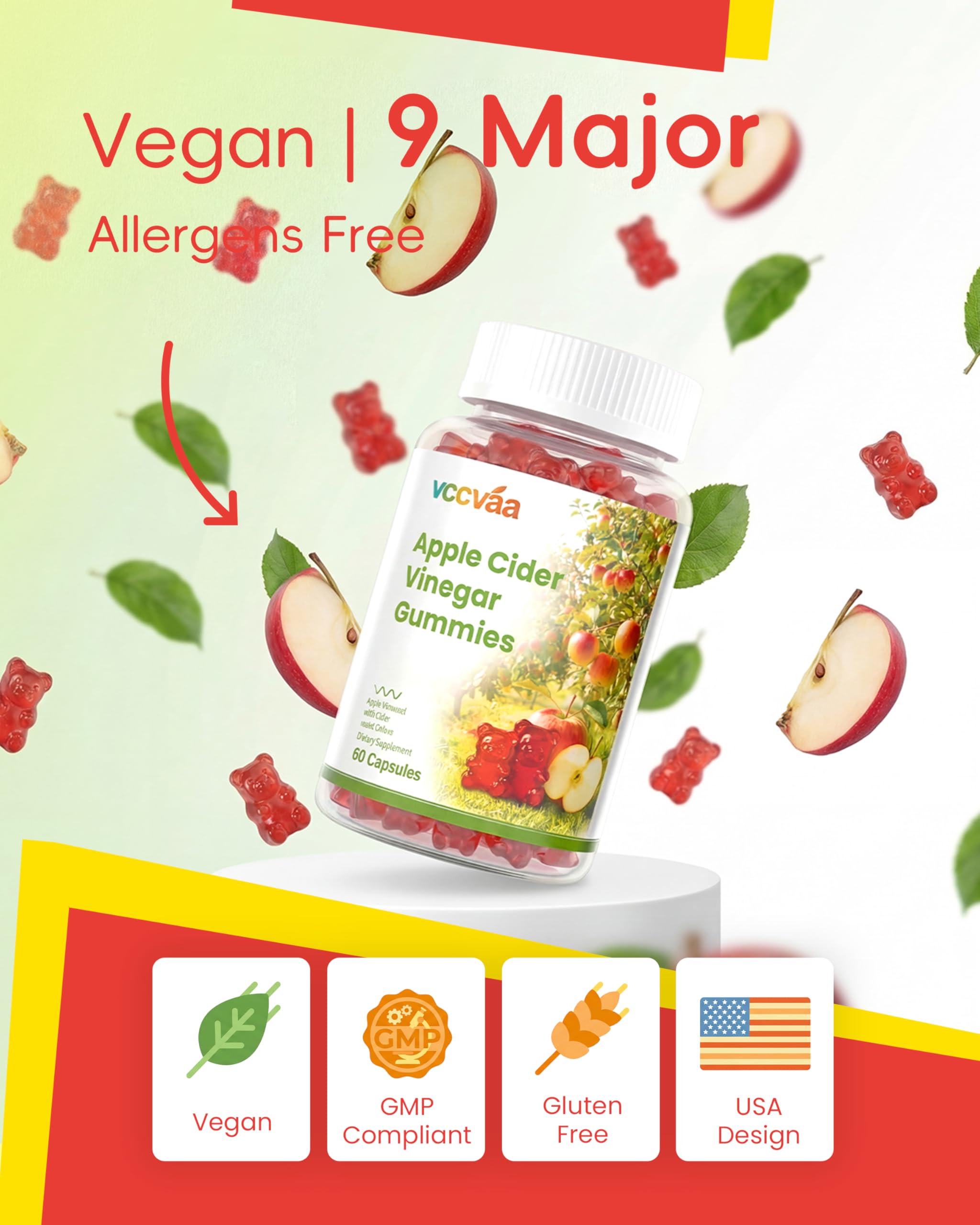 Vccvaa Fiber Gummies, Fiber Supplement with 5 Billion CFU Probiotics for Women, Prebiotic Gummies with Inulin, Soluble Fiber, ACV & Vitamin