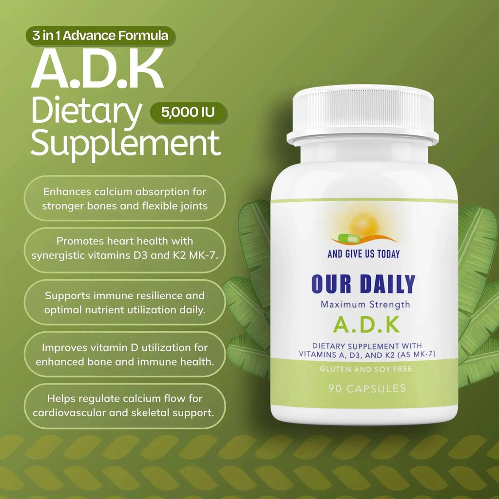 Daily Vites, ADK Vitamin Supplement 5000 IU, 90 Capsules - 3 Months Supply - High Potency Vitamin A, D3 & K2 (MK-7) - Physician Formulated ADK for Bone, Heart AND GIVE US TODAY OUR DAILY Au supplements