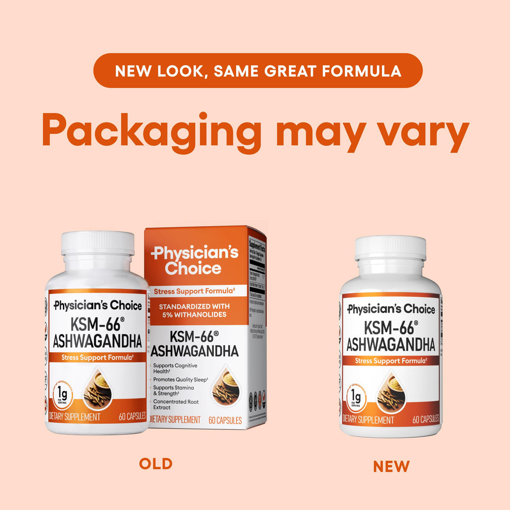 Physician's CHOICE KSM-66 Ashwagandha Root Powder Extract 1,000mg - Organic - with Black Pepper for Maximum Absorption - 5% Withanolides