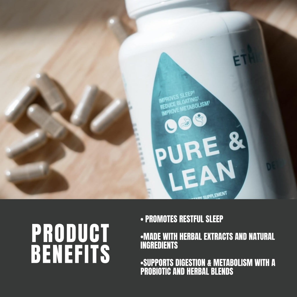 Sweat Ethic Pure & Lean Detox, Natural Nighttime Support with GABA, 5 HTP, Melatonin, Probiotics & Herbal Extracts, Supports Evening Routine and Digestion, Dietary Supplement