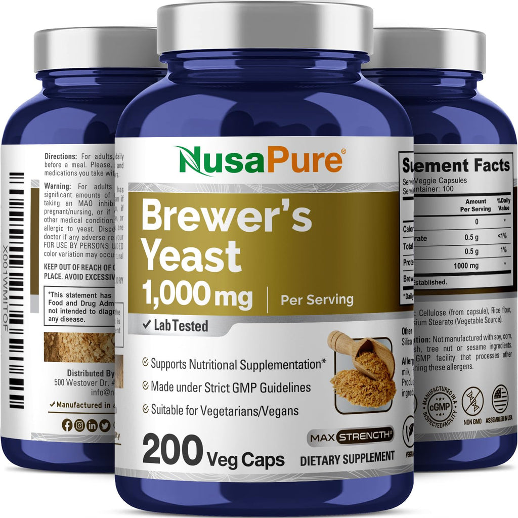 NusaPure Brewer’s Yeast - Suitable for Vegetarian/Vegan, Non - GMO - 1000mg 200 Capsules NusaPure Au supplements