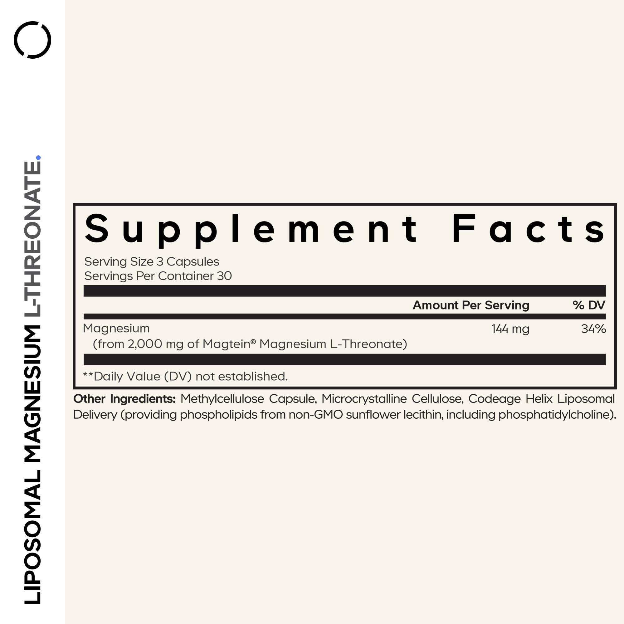 Codeage Liposomal Magnesium L-Threonate Supplement, Patented Magtein Magnesium Threonate for Brain Health, Memory and Cognitive Function Support, Bioavailable, Non-GMO - 90 Capsules Codeage Au supplements
