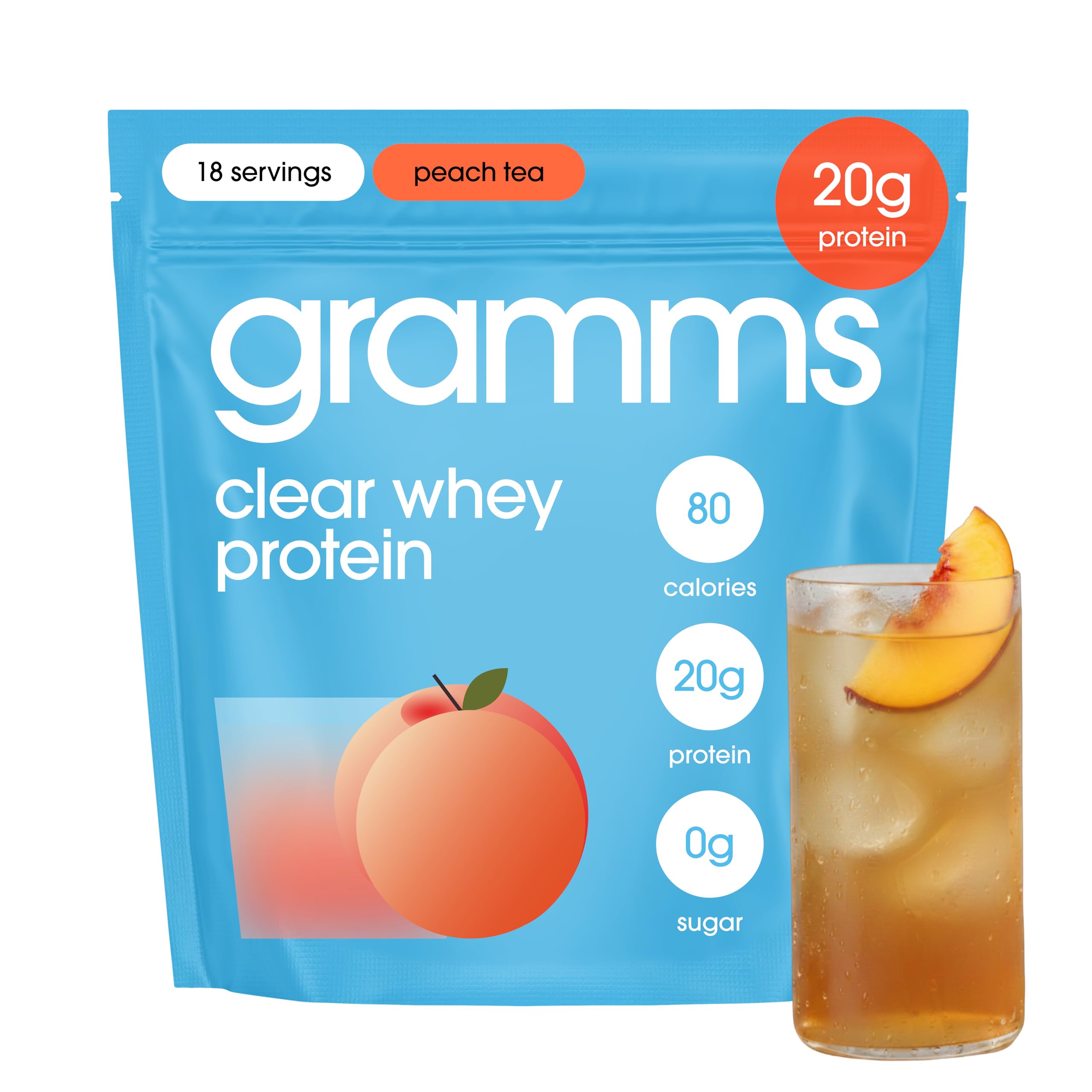 GRAMMS Clear Protein Powder Packets 20G Protein for Women & Men | Lactose Free, Grass-Fed Whey Isolate, Gluten Free, Zero Sugar, Gut Friendly, Non-Bloating