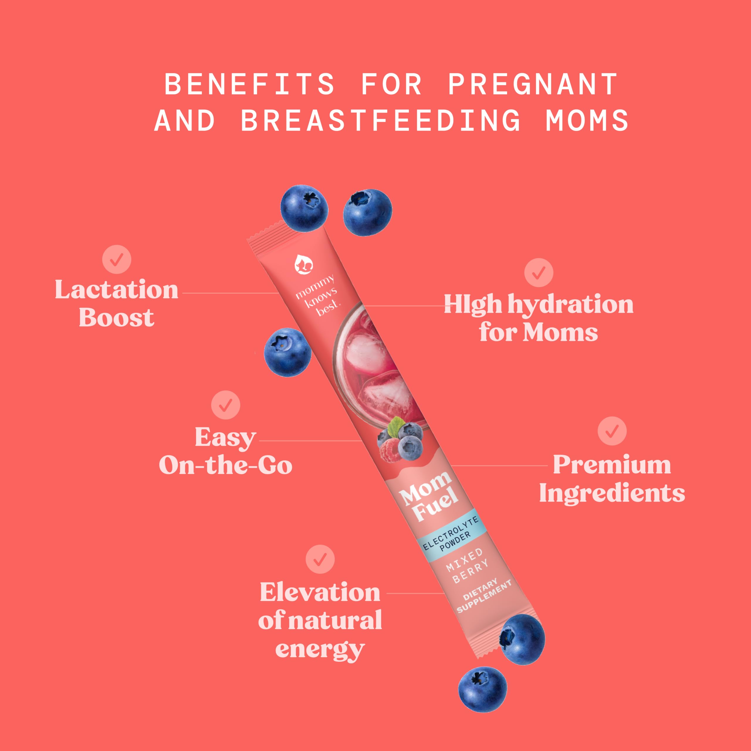 Mommy Knows Best Mom Fuel Electrolyte Drink Mix for Moms, Hydration Support - for Pregnancy, Prenatal, Electrolytes + Trace Minerals,