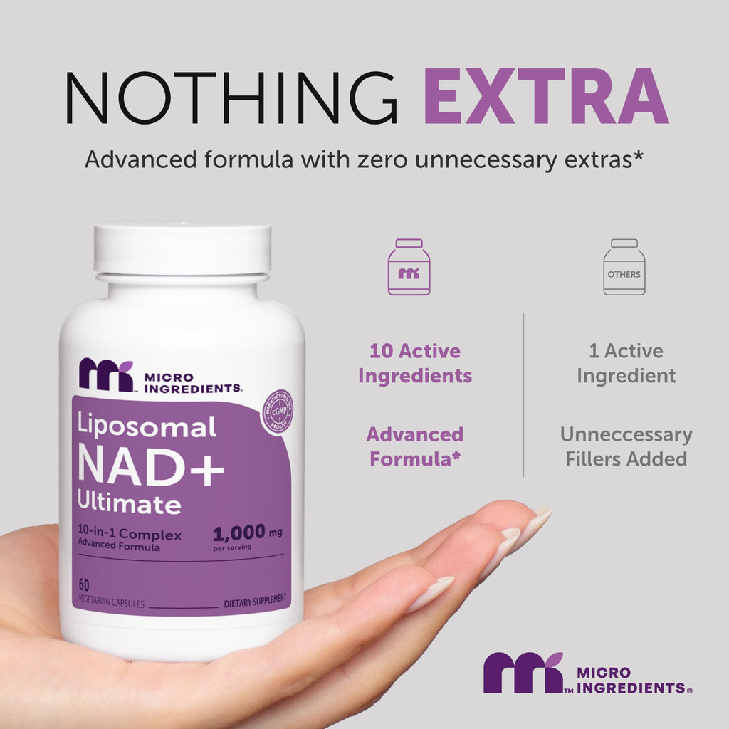 Micro Ingredients Liposomal NAD+ Ultimate Complex 1,000mg | 60 Veggie Capsules | NMN Pathway Formula | 10-in-1 with Resveratrol, Glutathione, & Astaxanthin