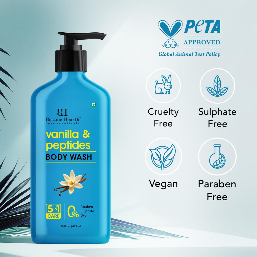 Botanic Hearth Vanilla Body Wash – Hydrating 5-in-1 Shower Gel with Warm Vanilla Aroma