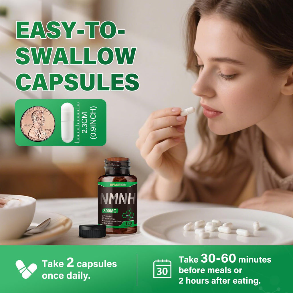 SUPRANOURISH Pure NMNH Supplement 120 Capsules - 800mg High-Purity NMNH Supplements, NAD Supplement for Boost NAD+ for Anti-Aging & Cellular Energy SUPRANOURISH Au supplements