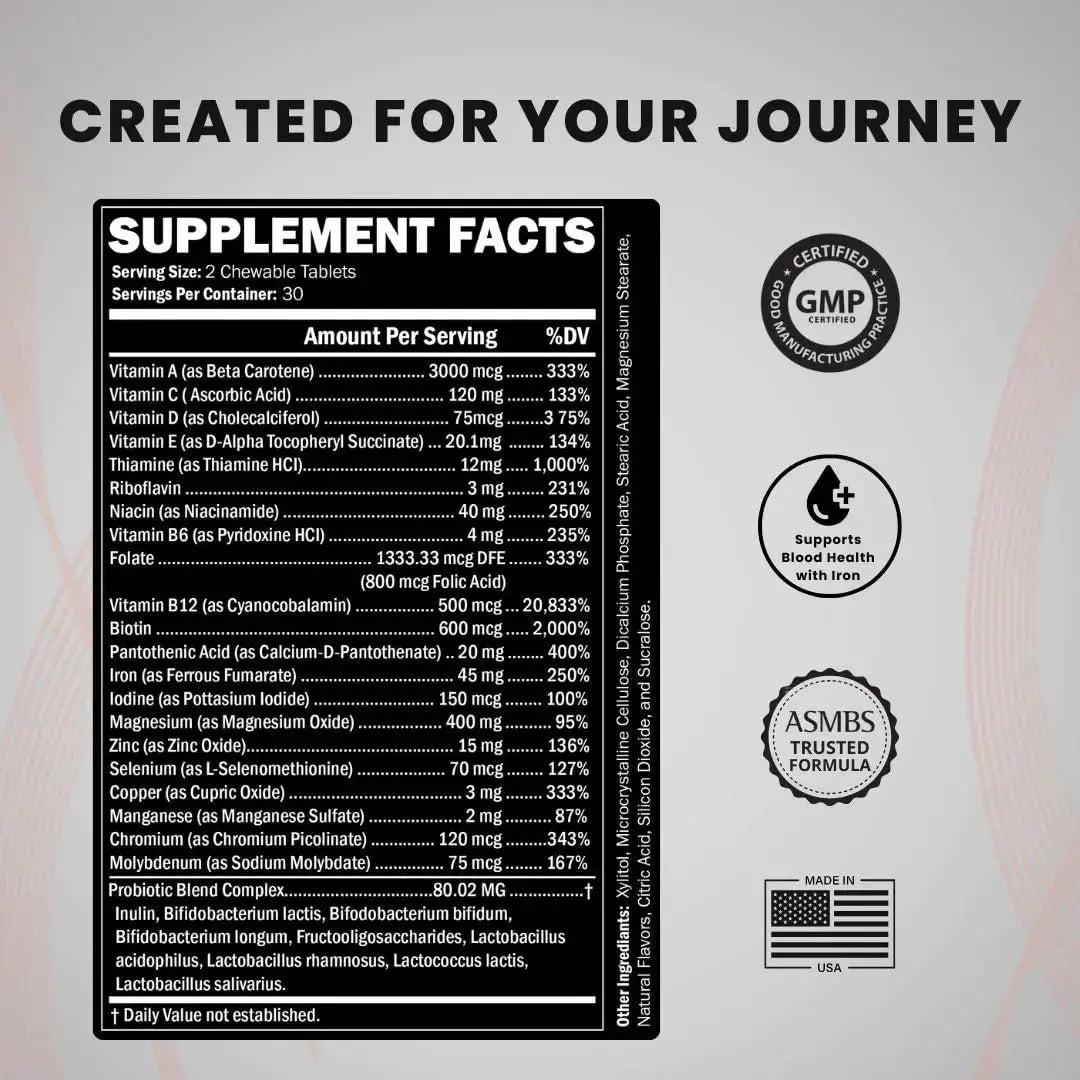 Journey Bariatric Multivitamin with Probiotics & Iron – Chewable, Berry (60 Count) Journey Bariatric Vitamins Au supplements