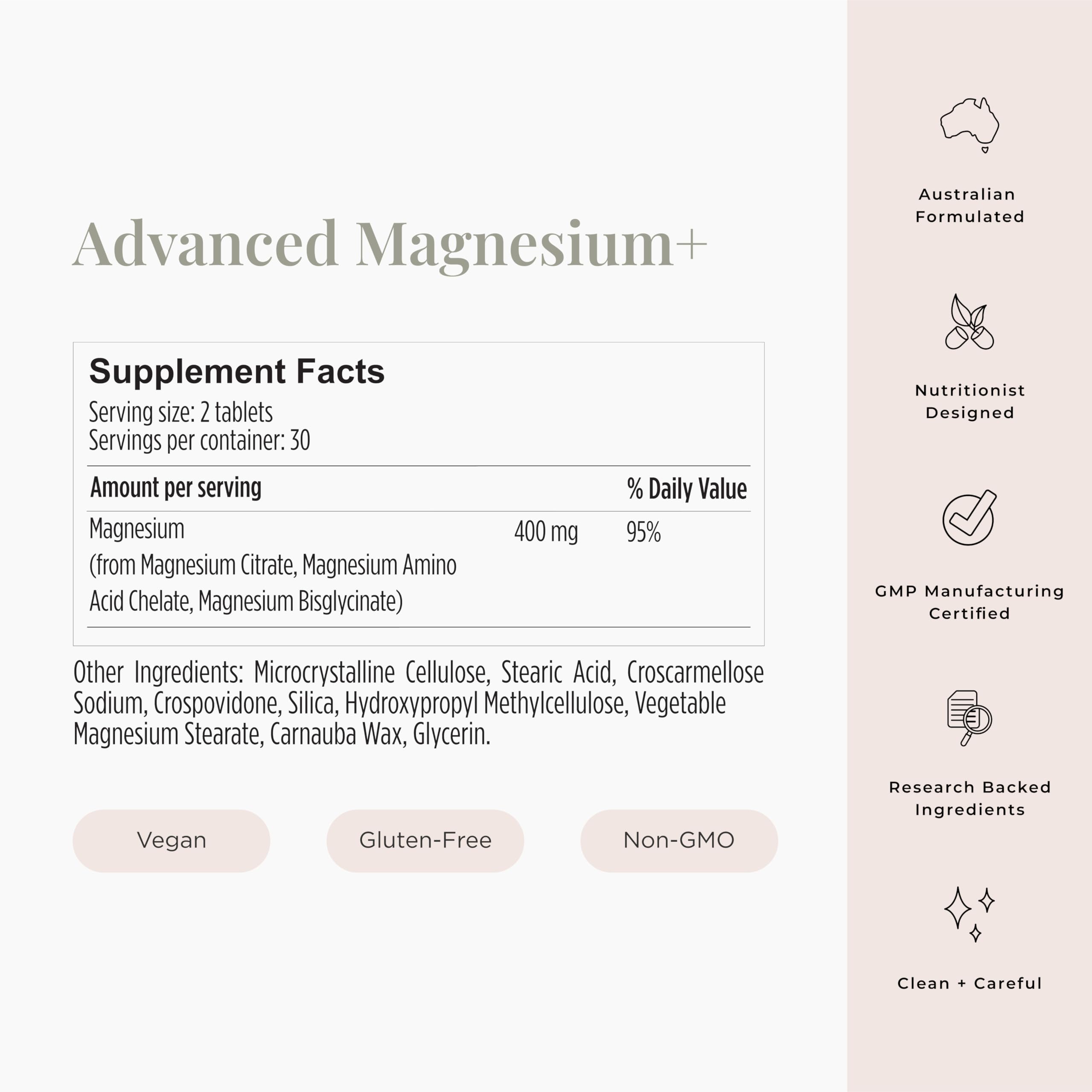JSHealth Vitamins Advanced Magnesium Supplements with Magnesium Glycinate & Citrate for Muscle Relaxation (60 Tablets) JSHealth Au supplements