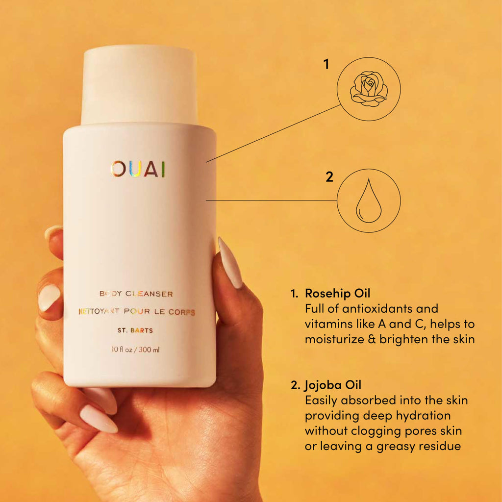 OUAI Body Cleanser, St. Barts - Foaming Body Wash with Jojoba Oil and Rosehip Oil to Hydrate, Nurture, Balance and Soften Skin - Paraben