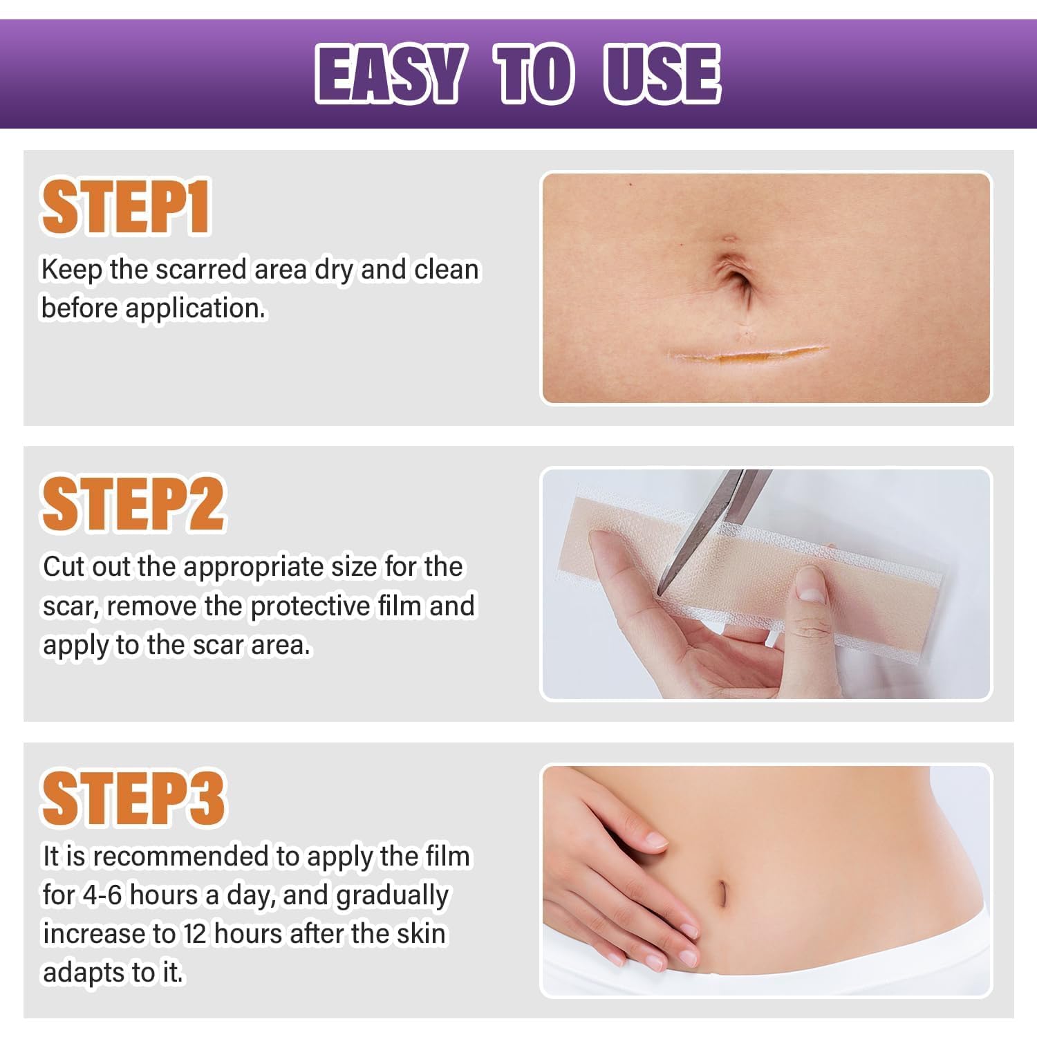 Silicone Scar Sheets,Silicone Scar Tape,Silicone Scar Removal Strips for Surgical,C-Section,Tummy Tuck,Keloid Scars