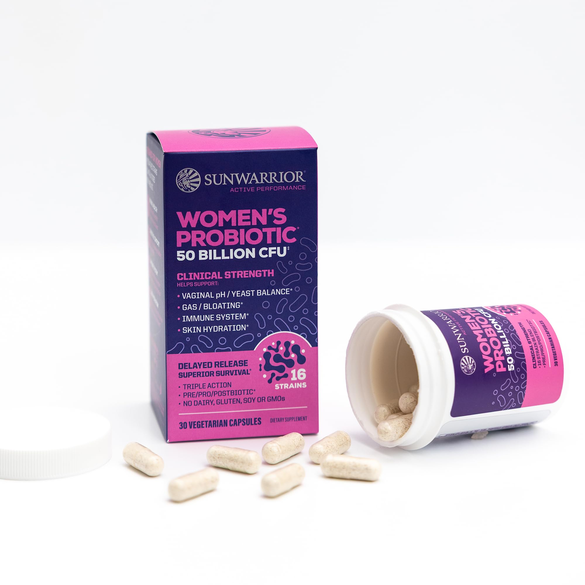 Probiotic for Gut Health 50 Billion CFU Probiotics Supplement Capsules 16 Strains Prebiotics, Postbiotics for Women Gut Immune Colon Health Energy Endurance Support Soy-Free Non-GMO 30 Capsule Serving Sunwarrior Au supplements