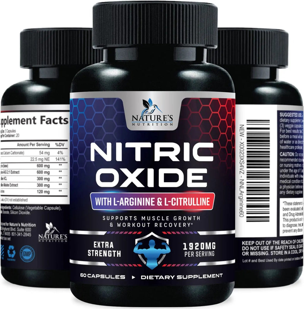 Extra Strength Nitric Oxide Supplement L Arginine 3X Strength - Citrulline Malate, AAKG Nature's Nutrition Au supplements
