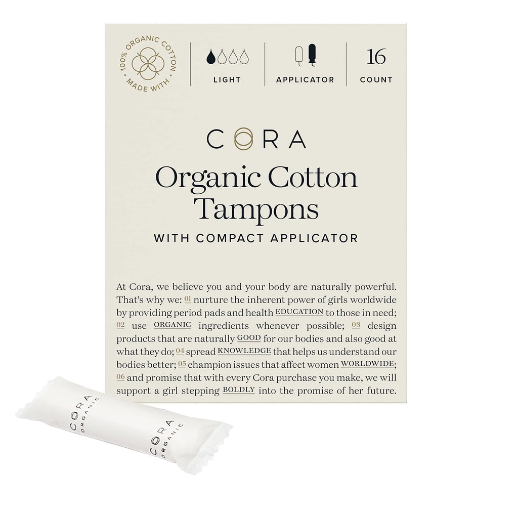Cora Organic Applicator Tampons | Light Absorbency | 100% Cotton Core, Unscented, BPA-Free Compact Cora Au supplements