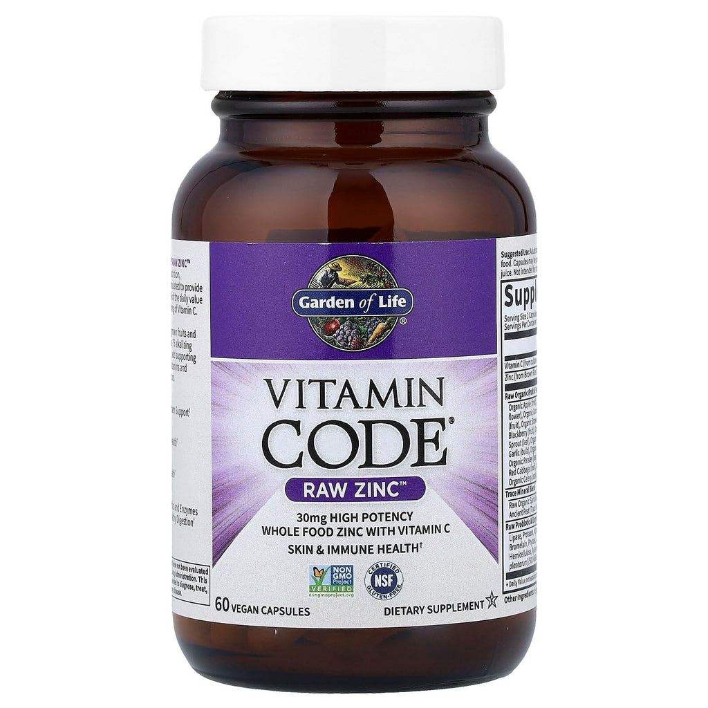 Garden of Life Zinc Supplements 30mg High Potency Raw Zinc and Vitamin C Multimineral Supplement, Vitamin Code Vitamins Trace Minerals & Probiotics