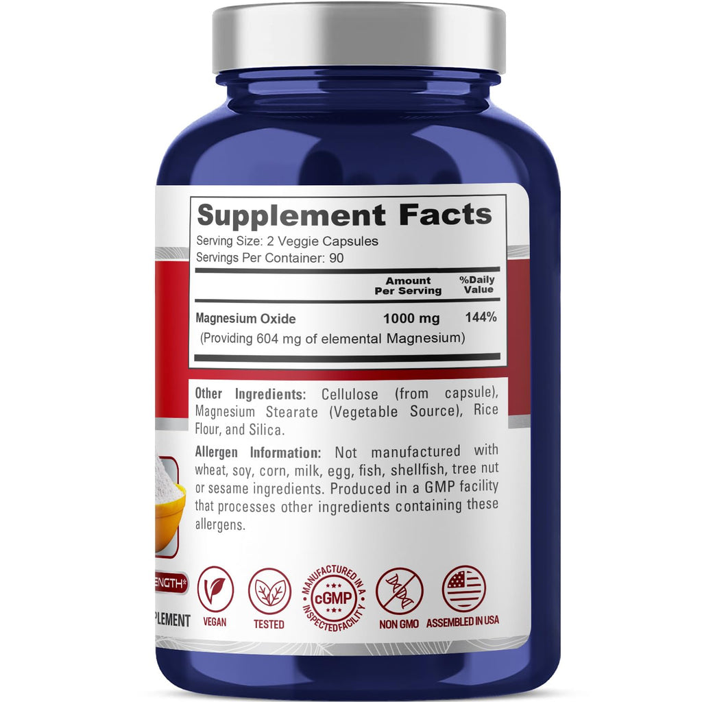 NusaPure Magnesium Oxide 1,000mg per Serving 180 Veggie Caps (Non-GMO, Vegan) NusaPure Au supplements