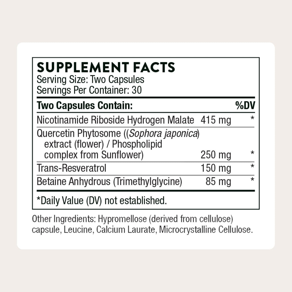THORNE - ResveraCel - Nicotinamide Riboside with Quercetin Phytosome & Resveratrol - Supports Healthy Aging, Methylation, Cellular Energy Production & Metabolism