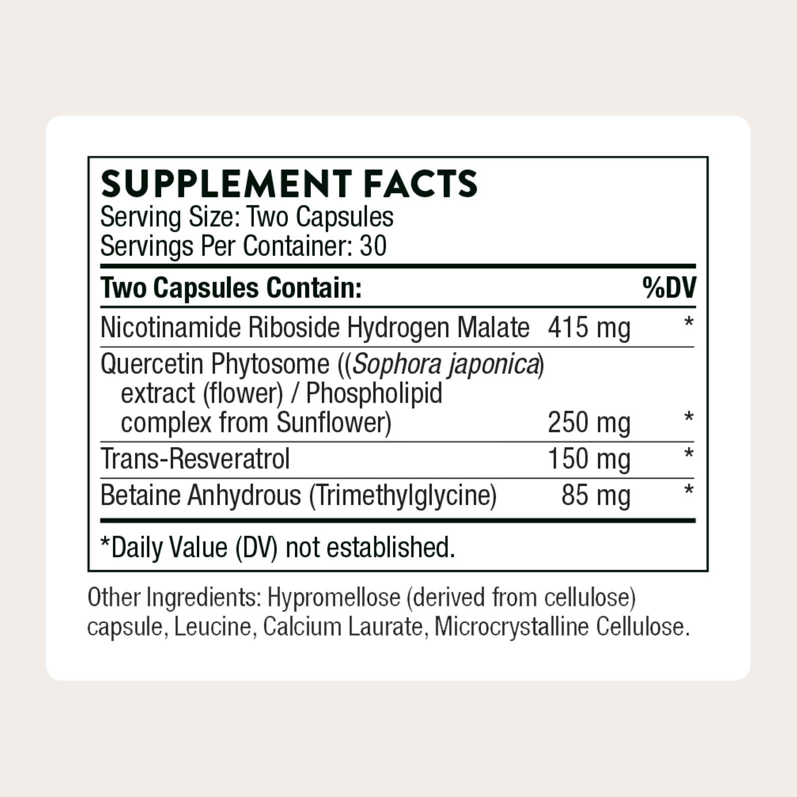THORNE - ResveraCel - Nicotinamide Riboside with Quercetin Phytosome & Resveratrol - Support Healthy Aging, Methylation, Cellular Energy Production & Metabolism* - 30 Servings THORNE Au supplements