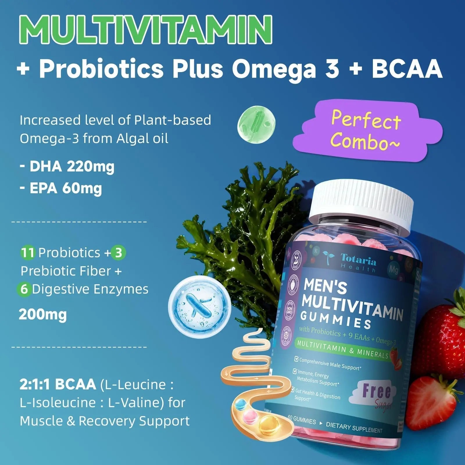 Totaria Sugar Free Multivitamin for Men with Omega 3, Probiotics, Mens Multivitamins Gummies w/Methylated B Complex Totaria Au supplements