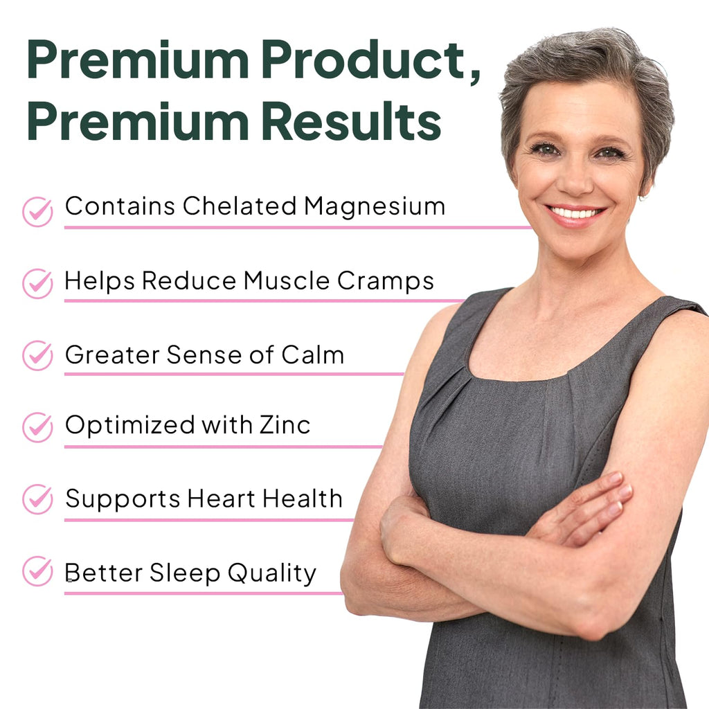 Organics Ocean Pure Magnesium Glycinate with Zinc - Maximum Strength Chelated Magnesium Supplement for Women and Men