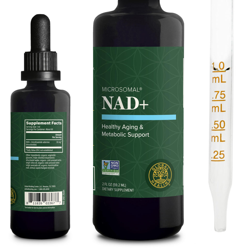 Global Healing Premium NAD+ Liquid Supplement - Sublingual NAD Drops - Liposomal NAD Plus Serum for Cellular Renewal - Nicotinamide Riboside Formula for Men & Women (2 Oz) Global Healing Center Au supplements