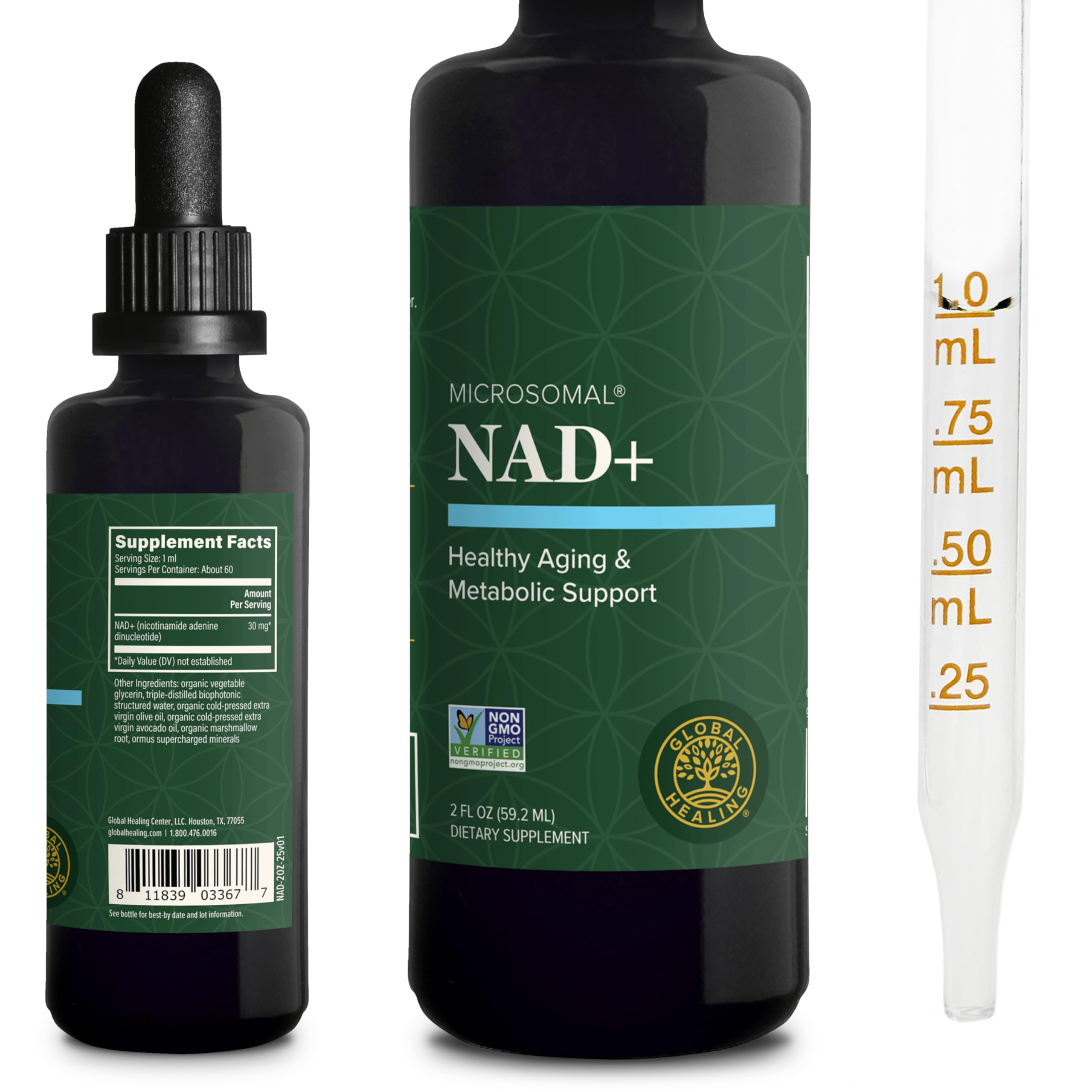 Global Healing Premium NAD+ Liquid Supplement - Sublingual NAD Drops - Liposomal NAD Plus Serum for Cellular Renewal - Nicotinamide Riboside Formula for Men & Women (2 Oz) Global Healing Center Au supplements