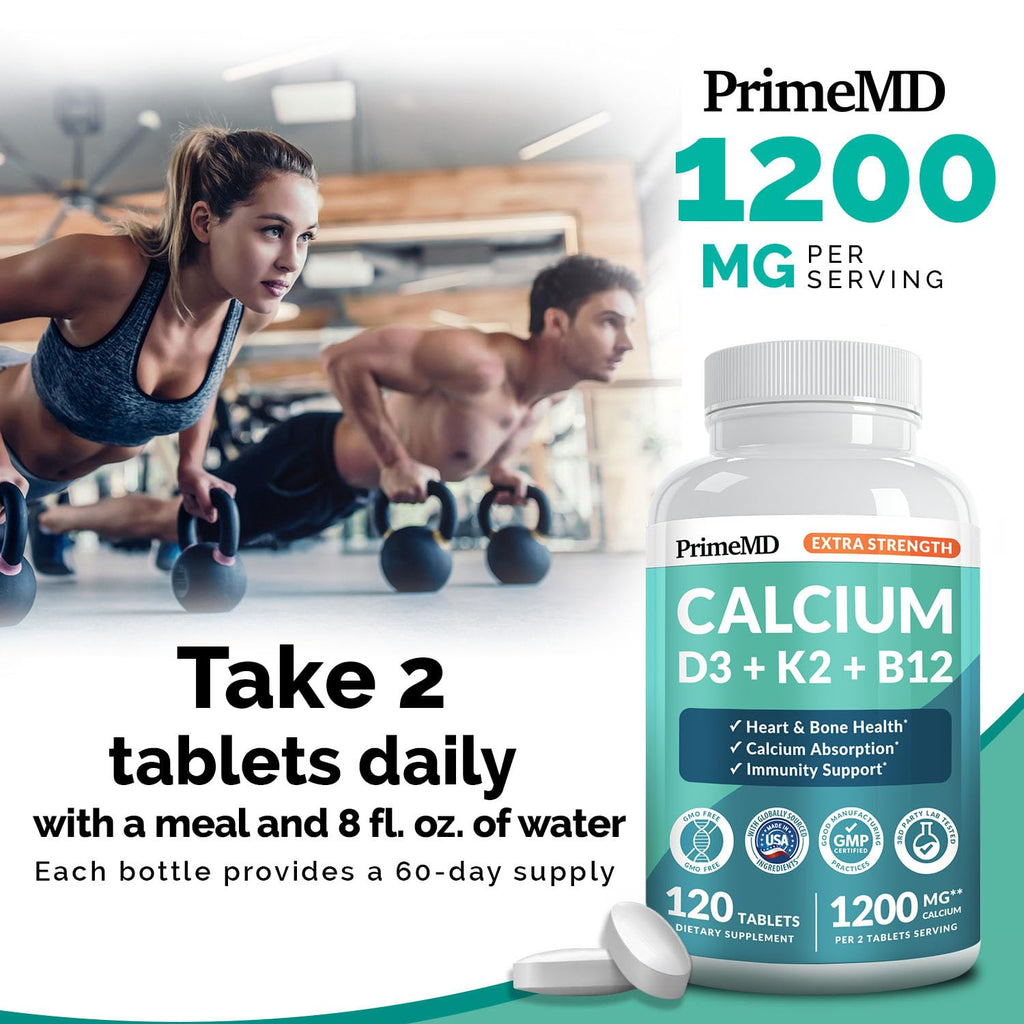 4-in-1 Calcium 1200 mg with Vitamin D3 K2 - Extra Strength Calcium Supplements for Women & Men with D3 K2 Vitamin 5000 IU - Everyday Vitality Supplement