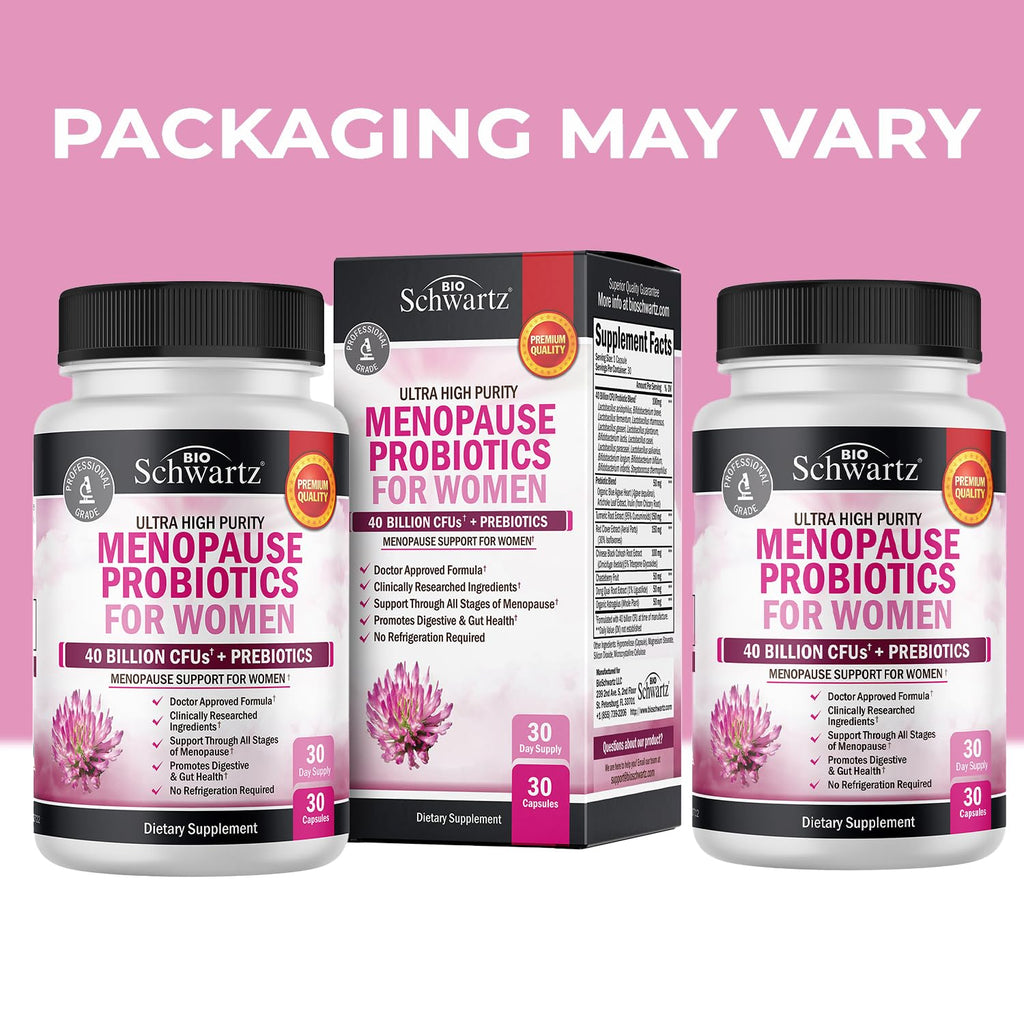 Menopause Supplements for Women - 40 Billion CFU Menopause Probiotics for Women - Support for Hot Flashes Night Sweats Mood Swings and Balance - Non-GMO, 30 Easy-Swallow Capsules, 30 Servings BioSchwartz Au supplements