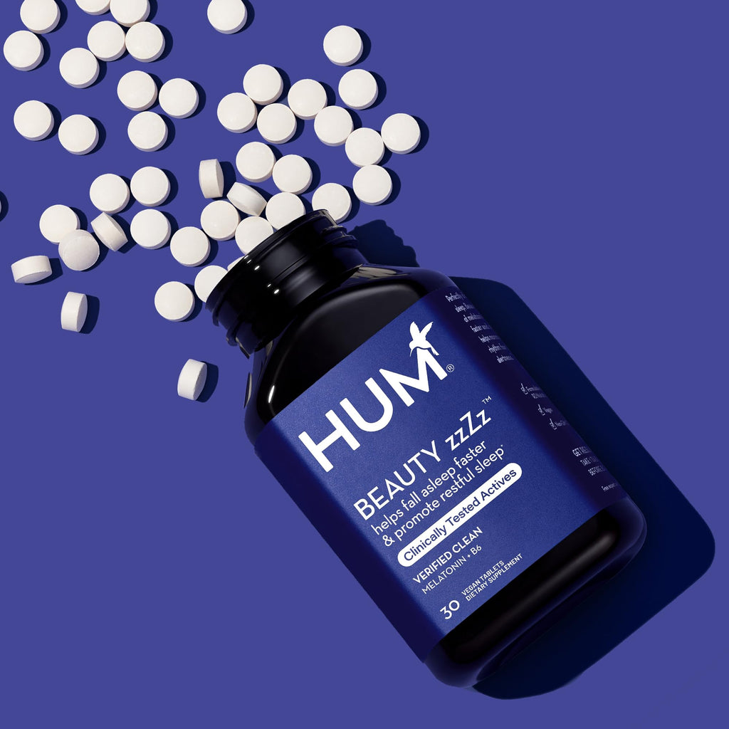 HUM Beauty zzZz Melatonin Sleep Supplement for Adults with Melatonin 3mg, Vitamin B6 and Calcium, Vegan, Gluten Free, Non GMO Sleep Support Tablets for Adults and Beauty Rest, 30 Vegan Tablets HUM Au supplements
