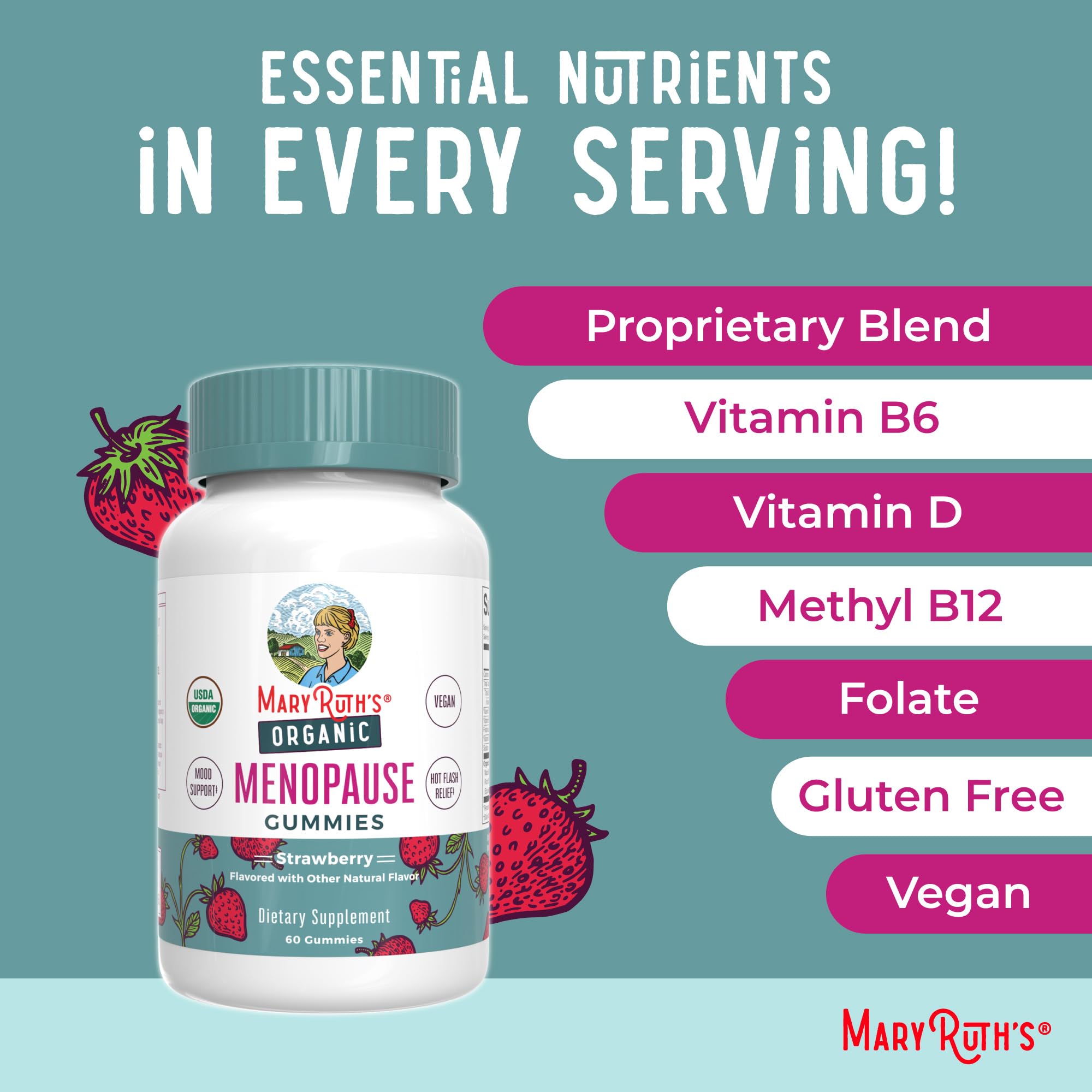 Organic Menopause Gummies by MaryRuth's | Menopause Supplements for Women | Mood Support | Hot Flash Relief | Maca Root | Black Cohosh | USDA Organic | Non-GMO | Vegan | 30 Servings MARYRUTH'S Au supplements