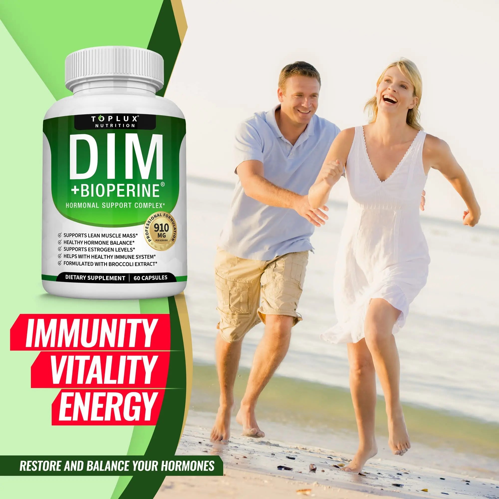 Dim Supplement 910 mg Plus BioPerine Complex - Diindolylmethane to Support Hormone Balance Toplux Au supplements