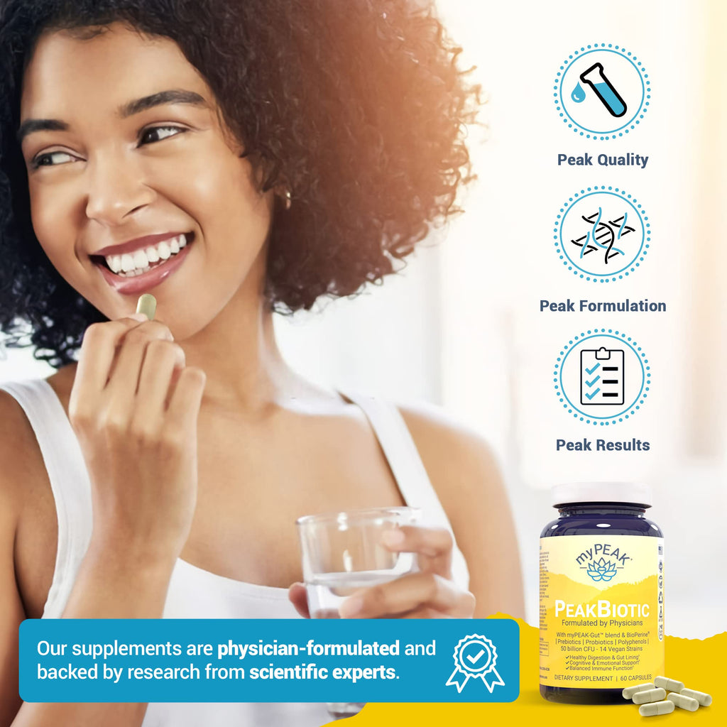 myPEAK PeakBiotic: The Ultimate Vegan Synbiotic with 50 Billion CFU Probiotics Prebiotics Postbiotics Modbiotics and Gut Lining to Enhance Digestion, Skin, and Mood with 2-Month Supply, 60 Capsules myPEAK Au supplements