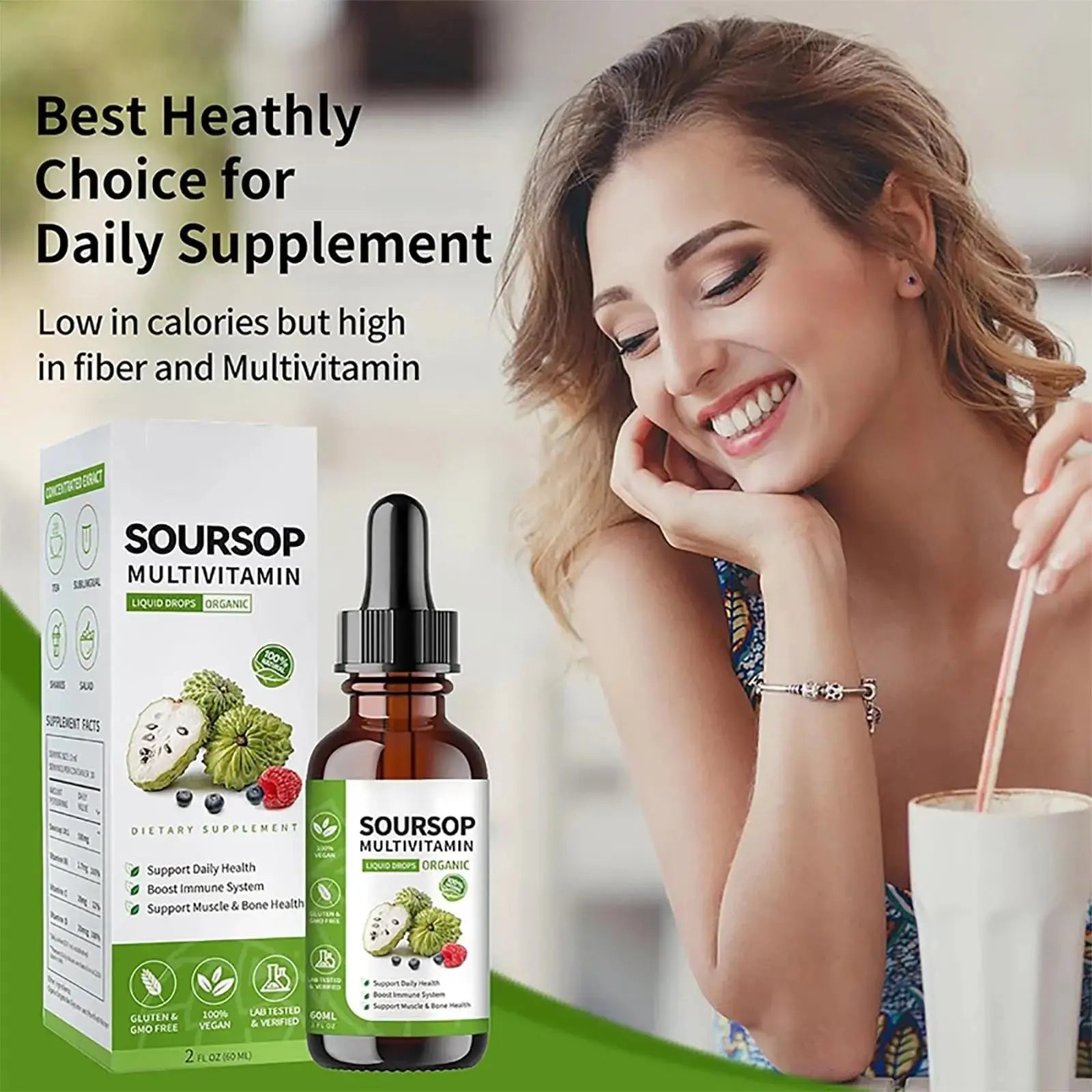 Soursop Bitters Liquid 2 Fl Oz, Soursop Graviola Leaf Extract Liquid Drop, Soursop Multivitamin Liquid Drops Organic for Cell Support, Immune System, Relax bogomo Au supplements